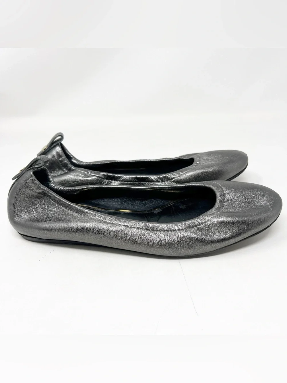 LANVIN PARIS PEWTER SILVER METALLIC ROUND TOE BALLET FLAT SHOES SZ 9